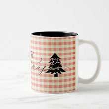 Christmas Ceramic Mug, "Merry Christmas" Two Tone 11 oz mug, Red Gingham, Christmas Gift Mug, Mug With Words, Kitchen Christmas Gift