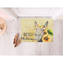 Sunflower Donkey Door Mat, Watercolor Donkey with Sunflowers "Hay Ya'll Welcome" Indoor Outdoor Mat, Summer and Fall Sunflower Door Mat