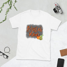 Fall "Blessed Mom" Unisex T-Shirt, Black White Gingham, Pumpkins, Mom Fall T-shirt