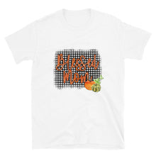 Fall "Blessed Mom" Unisex T-Shirt, Black White Gingham, Pumpkins, Mom Fall T-shirt