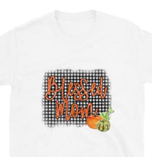 Fall "Blessed Mom" Unisex T-Shirt, Black White Gingham, Pumpkins, Mom Fall T-shirt