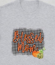 Fall "Blessed Mom" Unisex T-Shirt, Black White Gingham, Pumpkins, Mom Fall T-shirt