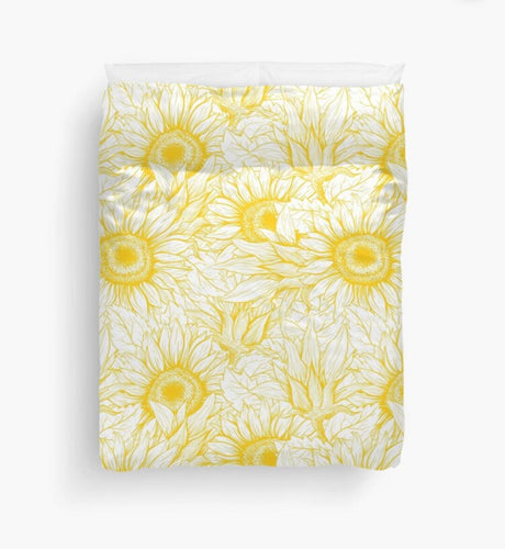 Golden Sunflower Duvet Cover, Polyester and Cotton, Washable, Sunflower Bedroom Decor, Sunflower Bedding, Bedroom Refresh