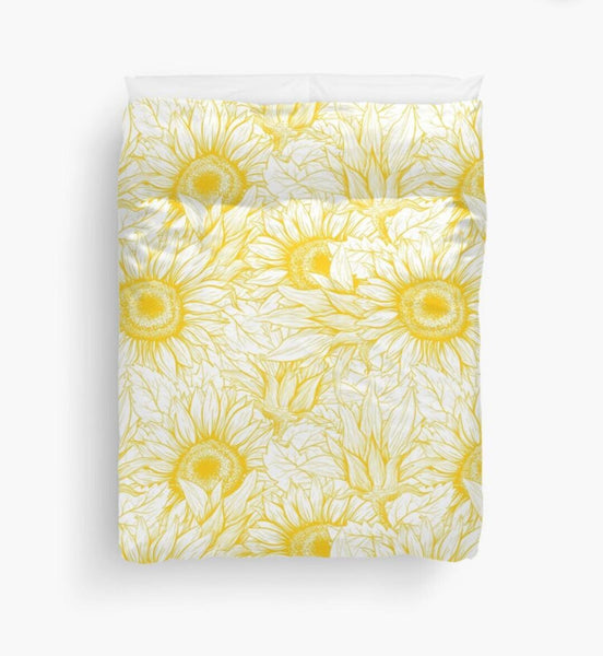 Golden Sunflower Duvet Cover, Polyester and Cotton, Washable, Sunflower Bedroom Decor, Sunflower Bedding, Bedroom Refresh
