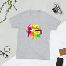 Unisex T-shirt, Multi-Colored Dripping Lips, Lips T-shirt, Short-Sleeve, Women Lips T-shirt