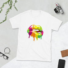 Unisex T-shirt, Multi-Colored Dripping Lips, Lips T-shirt, Short-Sleeve, Women Lips T-shirt