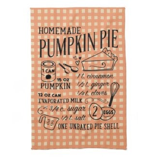 Fall Kitchen Towel, Pumpkin Pie Recipe, Orange Blue Check, Pumpkin Pie Recipe Towel, Hostess Gift, Housewarming Gift, Thanksgiving Towel