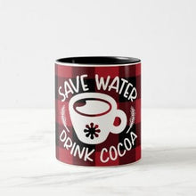 Mug "Save Water Drink Cocoa" Buffalo Plaid Red Black, Christmas Cocoa Mug, Holiday Cocoa Mug, Stocking Stuffer Mug, Christmas Office Gift
