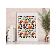 Orange Floral Wall Art, Orange and Peach Floral Print,  Earth Tones Flower Wall Decor