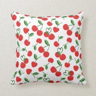 Cherry Throw Pillow, Red Cherry Pillow, Red Stripe Pillow, Pillow and Cover, Insert and Cover, Red Cherry Home Decor, Cherry Accent Pillow
