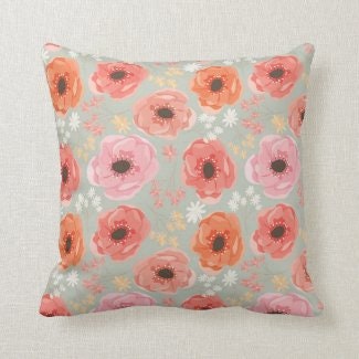 Floral Pillow, Orange, Peach, Pink, Coral Colors Accent Pillow, Floral Home Accent Pillow, Coral Living Room Refresh, Cover  and Pillow