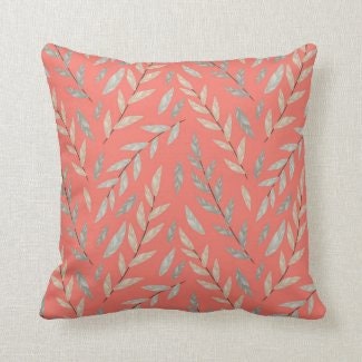 Coral Botanic Pillow, Gray Botanic, Coral Accent Pillow, Coral Pillow, Pillow and Cover, Botanic Pillow, Coral and Gray Pillow, Room Refresh