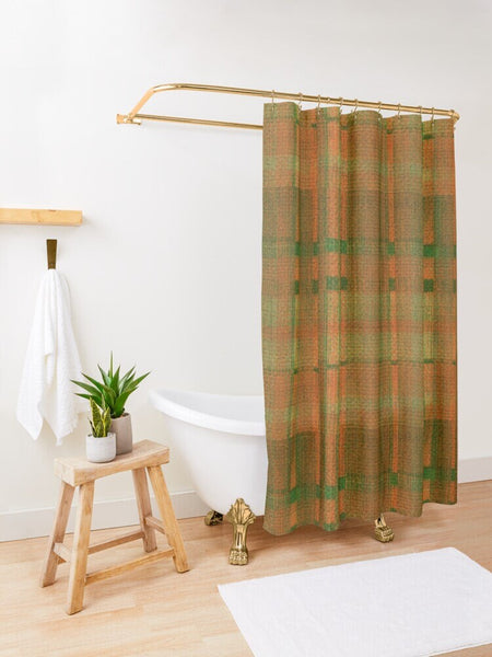 Tartan Plaid Shower Curtain, Orange, Green, Tartan Plaid, Cabin Decor, Rustic Earth Colors,  Fall Plaid Bath Decor, Rustic Bath Decor