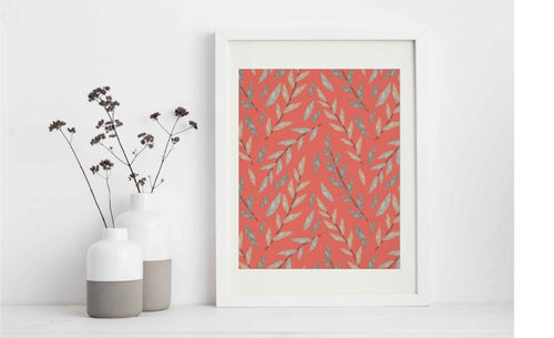 Coral Wall Decor, Gray Botanic, Coral Wall Art, Coral Wall Accent, Coral Living Room Refresh, Botanic Art, Ready to Frame Wall Art Print