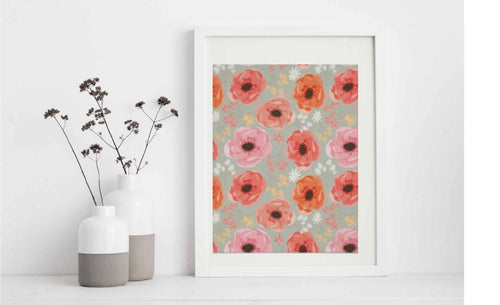 Floral Wall Art, Orange, Peach, Pink, Coral Colors Wall Decor, Floral Wall Accent, Floral Wall Poster, Ready to Frame, Floral Home Accent