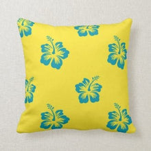 Tropical Hibiscus Pillow, Blue and Yellow, Floral Pillow, Includes Cover and Insert, Tropical Home Accents, Tropical Floral Pillow