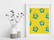 Tropical Hibiscus Print, Hibiscus Wall Art, Blue and Yellow, Tropical Floral Art, Tropical Wall Decor, Tropical Wall Art, Hibiscus Floral