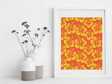 Tropical Hibiscus Print, Hibiscus Wall Art, Yellow and Coral, Tropical Floral Art, Tropical Wall Decor, Tropical Wall Art, Hibiscus Floral