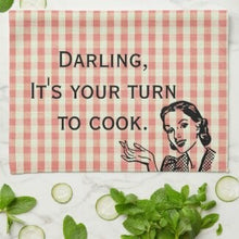 Retro Style Kitchen Towel, Red Gingham, Mid-Century Woman "Darling, It's Your Turn To Cook", Funny Kitchen Towel, Funny Kitchen Gifts