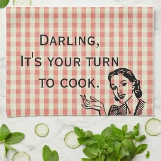 Retro Style Kitchen Towel, Red Gingham, Mid-Century Woman 
