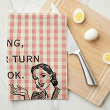 Retro Style Kitchen Towel, Red Gingham, Mid-Century Woman "Darling, It's Your Turn To Cook", Funny Kitchen Towel, Funny Kitchen Gifts