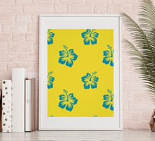 Tropical Hibiscus Print, Hibiscus Wall Art, Blue and Yellow, Tropical Floral Art, Tropical Wall Decor, Tropical Wall Art, Hibiscus Floral