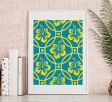 Tropical Hibiscus Print, Hibiscus Wall Art, Yellow and Blue, Tropical Floral Art, Tropical Wall Decor, Tropical Wall Art, Hibiscus Floral