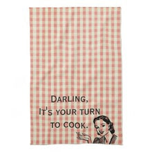 Retro Style Kitchen Towel, Red Gingham, Mid-Century Woman "Darling, It's Your Turn To Cook", Funny Kitchen Towel, Funny Kitchen Gifts
