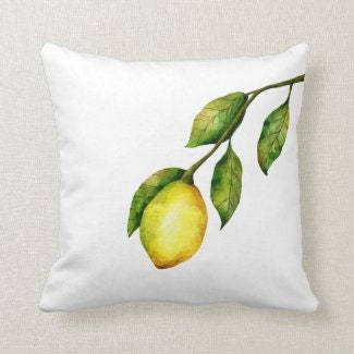 Lemon Accent Pillow, Watercolor Lemon Branch Pillow, Yellow Stripe Pillow, Two Pillows in One, Summer Porch Pillow, Includes Cover & Insert
