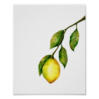 Lemon Wall Art, Watercolor Lemon Branch Wall Decor, Watercolor Lemon Print, Lemon Theme Wall Art, Yellow Lemon Wall Decor, Lemon Theme Decor