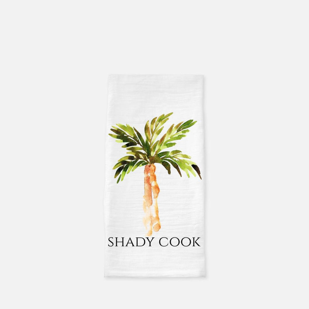 Palm Tree Tea Towel (Flour Sack) Shady Cook Tea Towel, Tropical Towel, Watercolor Palm Tree, Tropical Kitchen Accent, Funny Kitchen Gift
