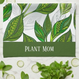 Plant Lover Kitchen Towel, Plant Mom Kitchen Towel, Grean Leaves Pattern Towel, Plant Lover Kitchen Accent, Plant Lover Gift, Gift for Mom