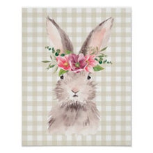 Rabbit Wall Art, Watercolor Floral Rabbit Print,  Easter Rabbit Wall Decor, Spring Wall Art, Watercolor Easter Rabbit, Rabbit Theme Decor