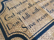 Funny Thanksgiving Placemat with Words, "Important to Remember" Fall Cloth Placemat, Burlap Design, Fall Table Decor