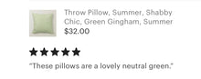 Green Gingham Pillow, Green Checked, Shabby Chic