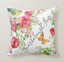 Watercolor Red Poppy, Butterfly, Floral Garden Throw Pillow