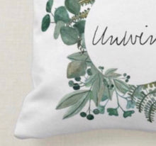 Unwind Pillow, Woodland Fern Wreath, White Pillow