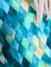 A-Line Dress, Green Watercolor, Dragon Scale Pattern, Sleeveless, Flattering on Any Figure