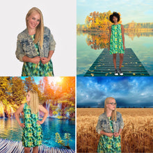 A-Line Dress, Green Watercolor, Dragon Scale Pattern, Sleeveless, Flattering on Any Figure