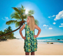A-Line Dress, Green Watercolor, Dragon Scale Pattern, Sleeveless, Flattering on Any Figure