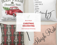 Christmas Pillow, Words "Our Cheeks are Nice and Rosy" Christmas Song, Sleigh Ride, Two Pillows in One, White, Red Gingham, Farmhouse Decor