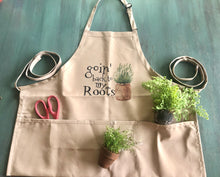 Funny Garden Apron, goin' back to my roots, Three Pocket Garden Apron, Gift for Her, Gift for Gardener, Gardening Apron, Mother's Day Gift