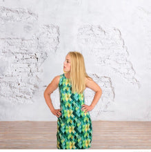 A-Line Dress, Green Watercolor, Dragon Scale Pattern, Sleeveless, Flattering on Any Figure