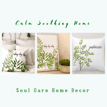 White Throw Pillow, Day By Day, Green Fern, Patience