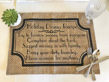 Funny Thanksgiving Placemat "Holiday Drama Recipe" Fall Cloth Placemat, Burlap Design, Fall Table Decor, Holiday Placemat