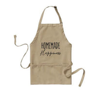Apron "Homemade Happiness" Tan and White, Three Pockets, Kitchen Accessories, Holiday Baking
