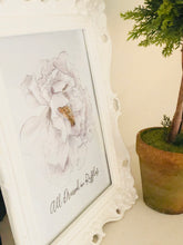 Watercolor Art Print, White Floral, Typography, Dressed in Ruffles, Poster