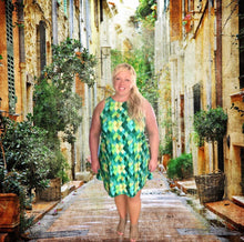 A-Line Dress, Green Watercolor, Dragon Scale Pattern, Sleeveless, Flattering on Any Figure