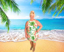 A-Line Dress, Tropical Style, Leaves, Red Hibiscus, Yellow Plumeria, Loose, Flowy Fit, Flatters All Figures, Womens Dress