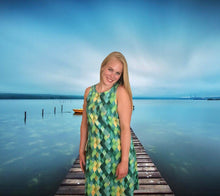 A-Line Dress, Green Watercolor, Dragon Scale Pattern, Sleeveless, Flattering on Any Figure